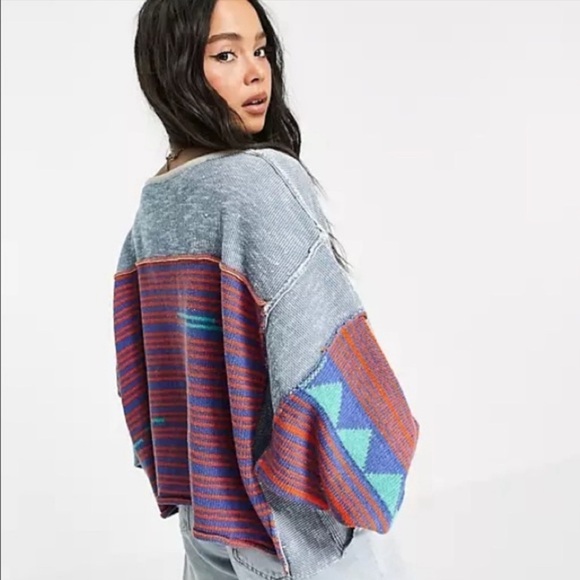 Free People Love Triangle Crop Oversized Sweater Medium - Picture 3 of 12